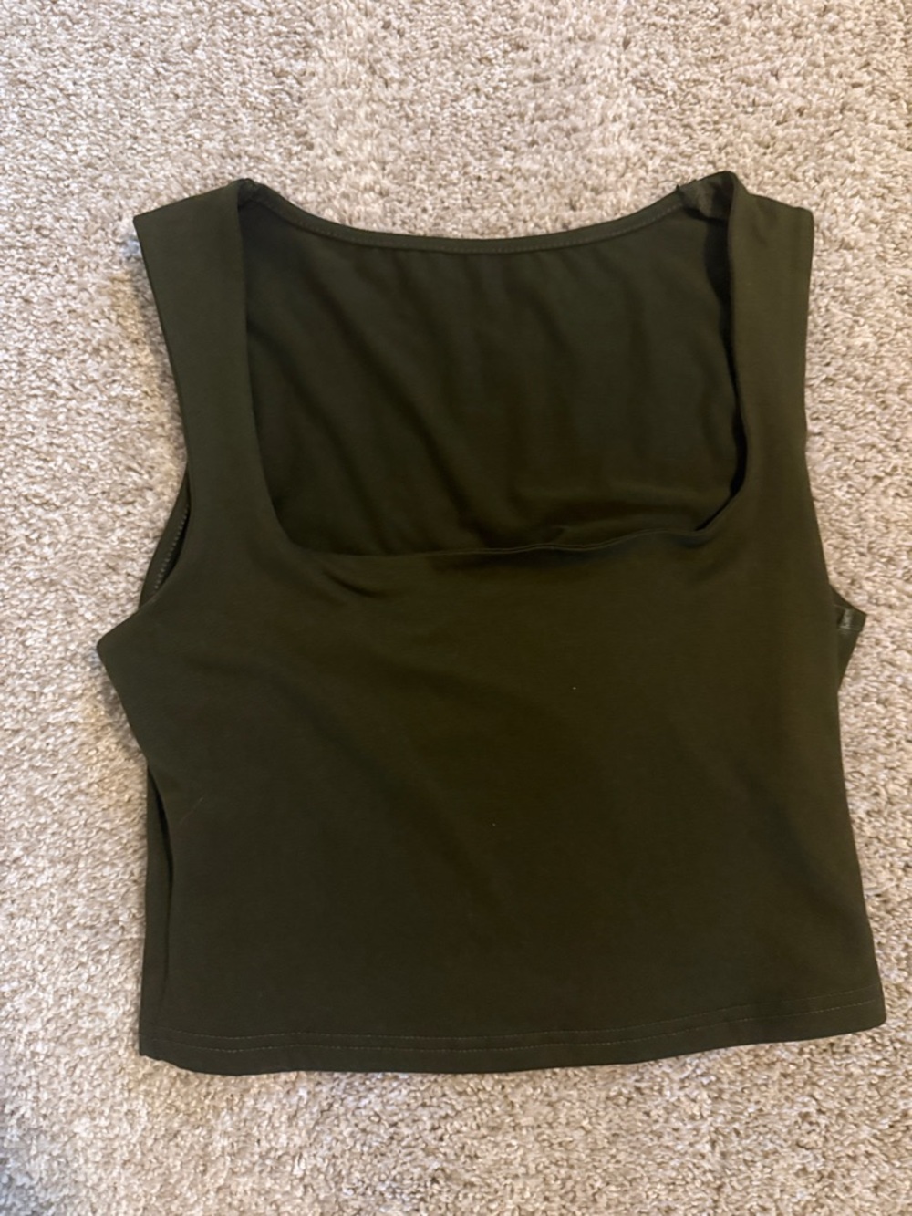 Sleeveless Scoop Neck Crop Tank Top - Olive Green